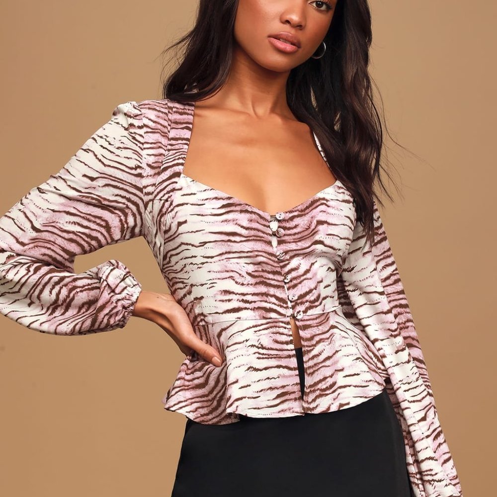 Wild Gaze Purple Animal Print Button-Up Long Sleev
